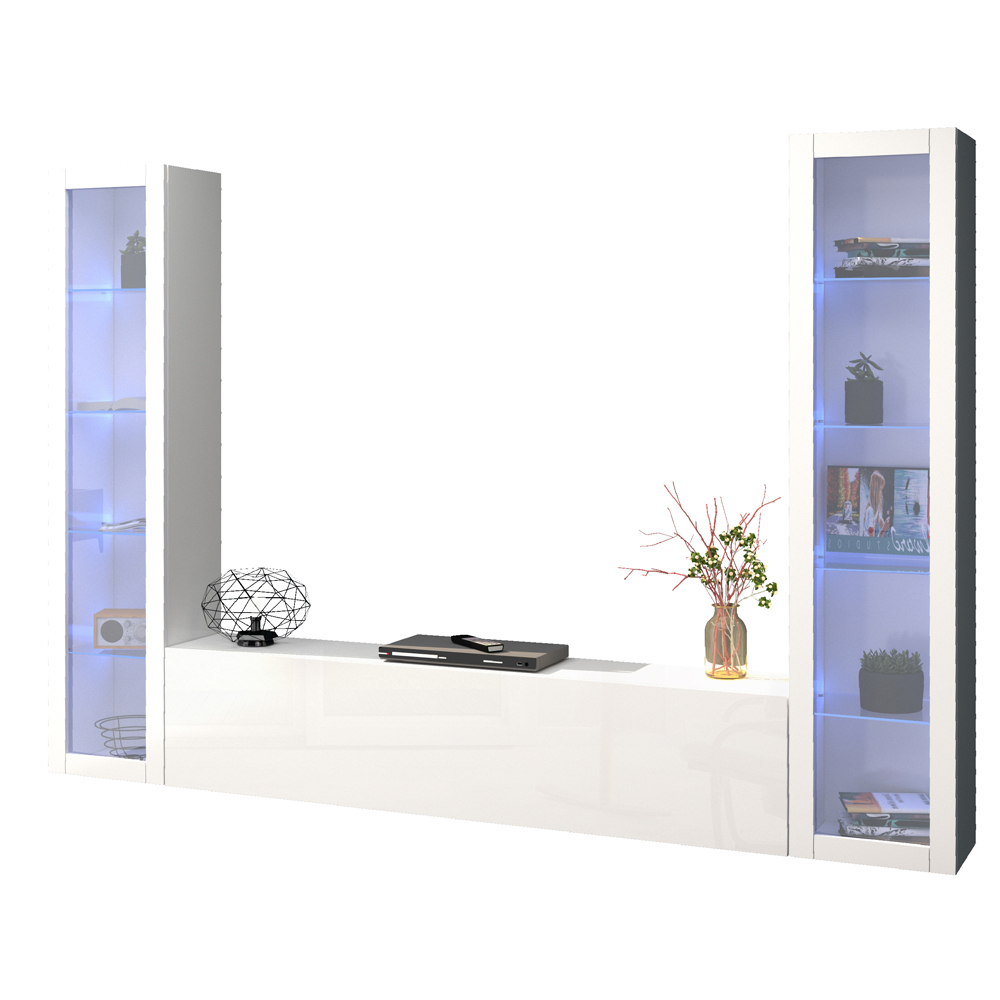 Mcrae LED High Glossy U Shape Entertainment Unit With 2 Glass Doors In White