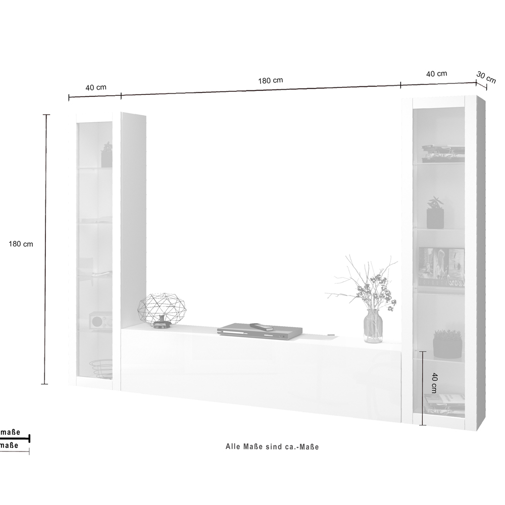Mcrae LED High Glossy U Shape Entertainment Unit With 2 Glass Doors In White