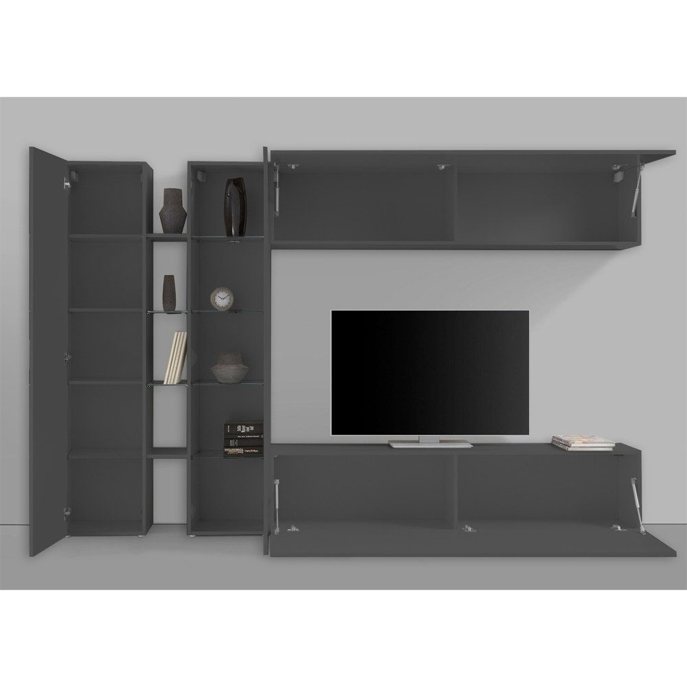 Mcrae LED Wooden Entertainment Unit With 1 Glass And 3 Doors In Anthracite