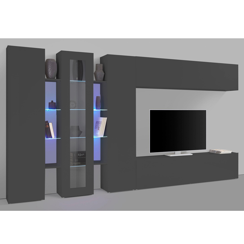 Mcrae LED Wooden Entertainment Unit With 1 Glass And 4 Doors In Anthracite