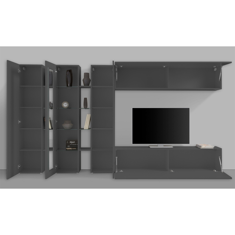 Mcrae LED Wooden Entertainment Unit With 1 Glass And 4 Doors In Anthracite