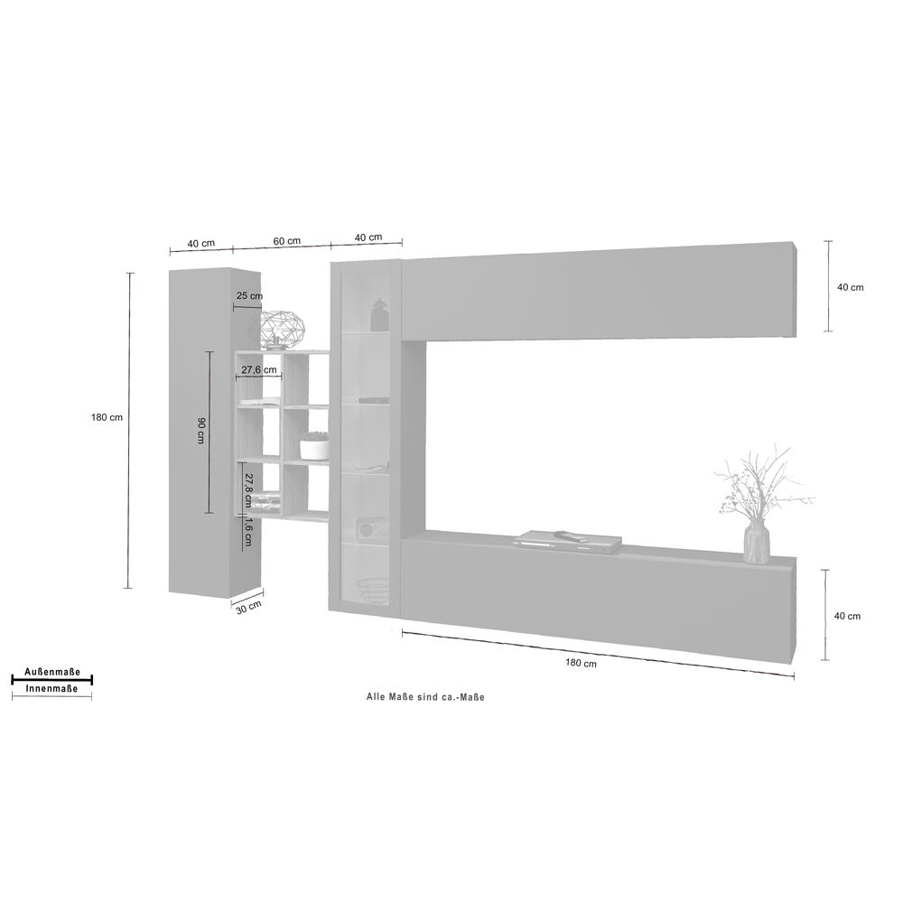 Mcrae LED Wooden Entertainment Unit With 1 Glass Door And 6 Shelves In Anthracite Oak