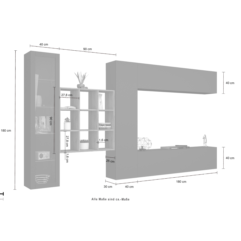 Mcrae LED Wooden Entertainment Unit With 1 Glass Door And 9 Shelves In Anthracite Oak