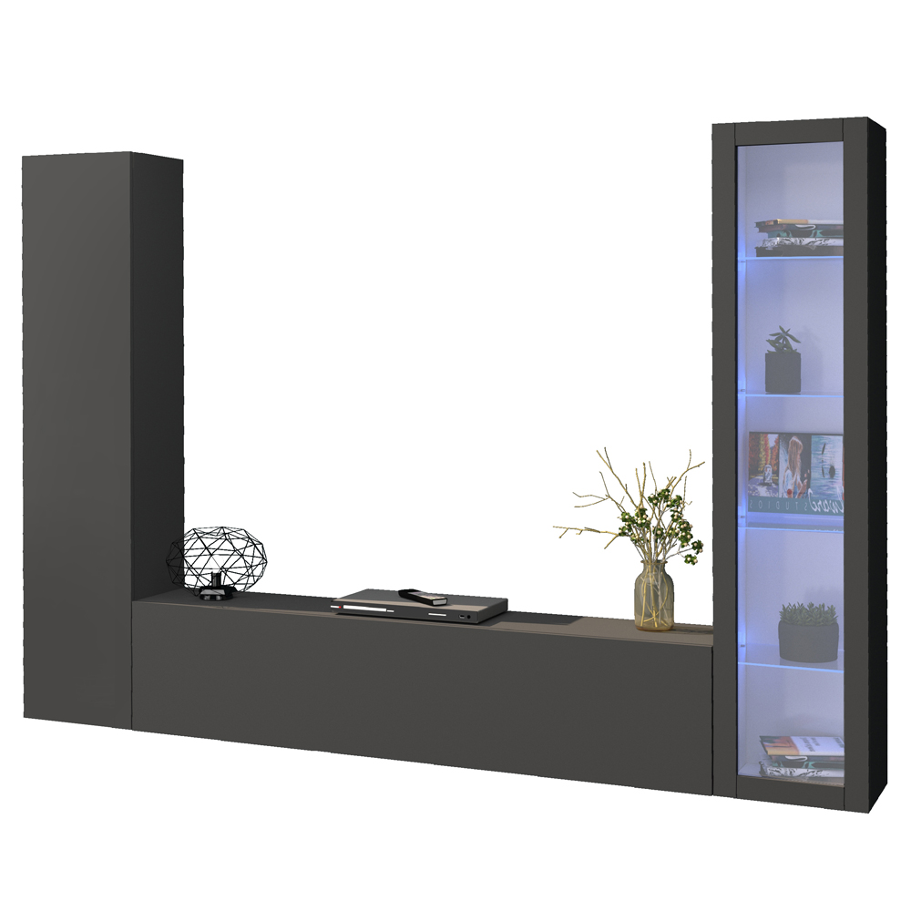 Mcrae LED Wooden Entertainment Unit With 1 Glass Door In Anthracite