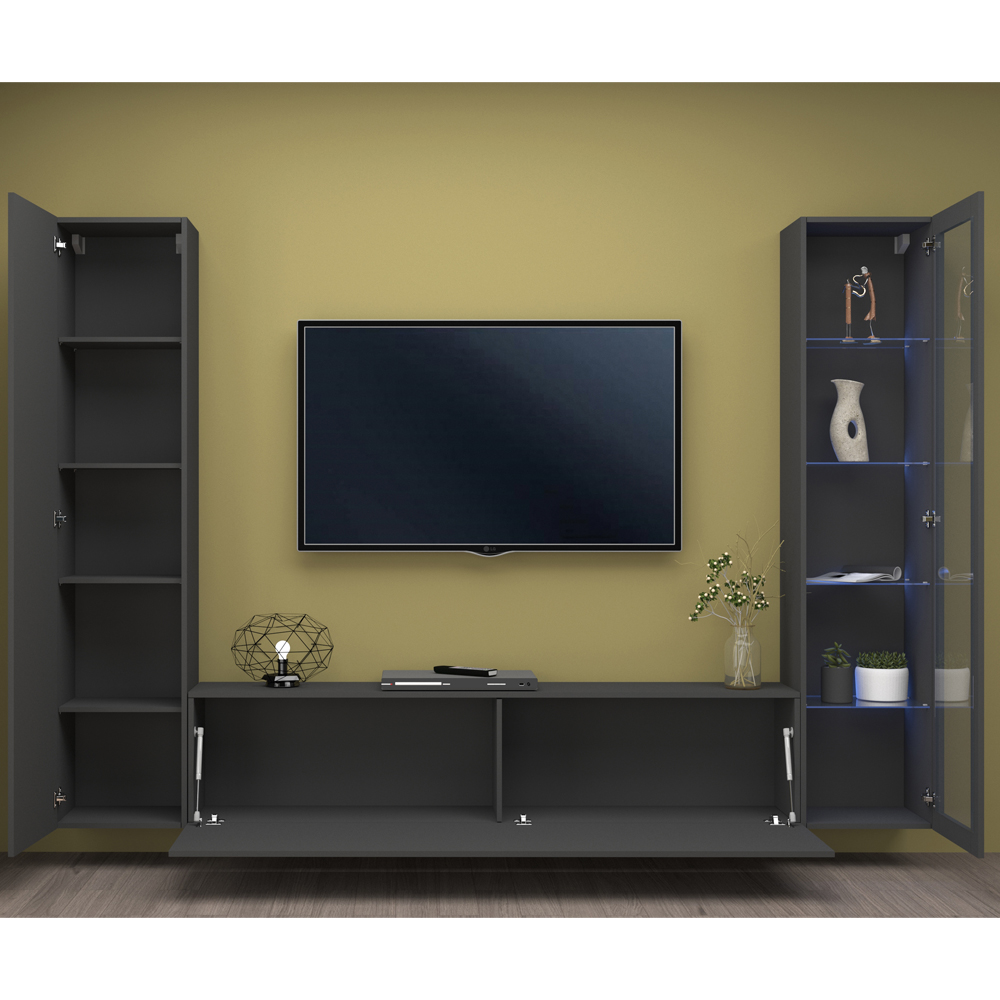 Mcrae LED Wooden Entertainment Unit With 1 Glass Door In Anthracite