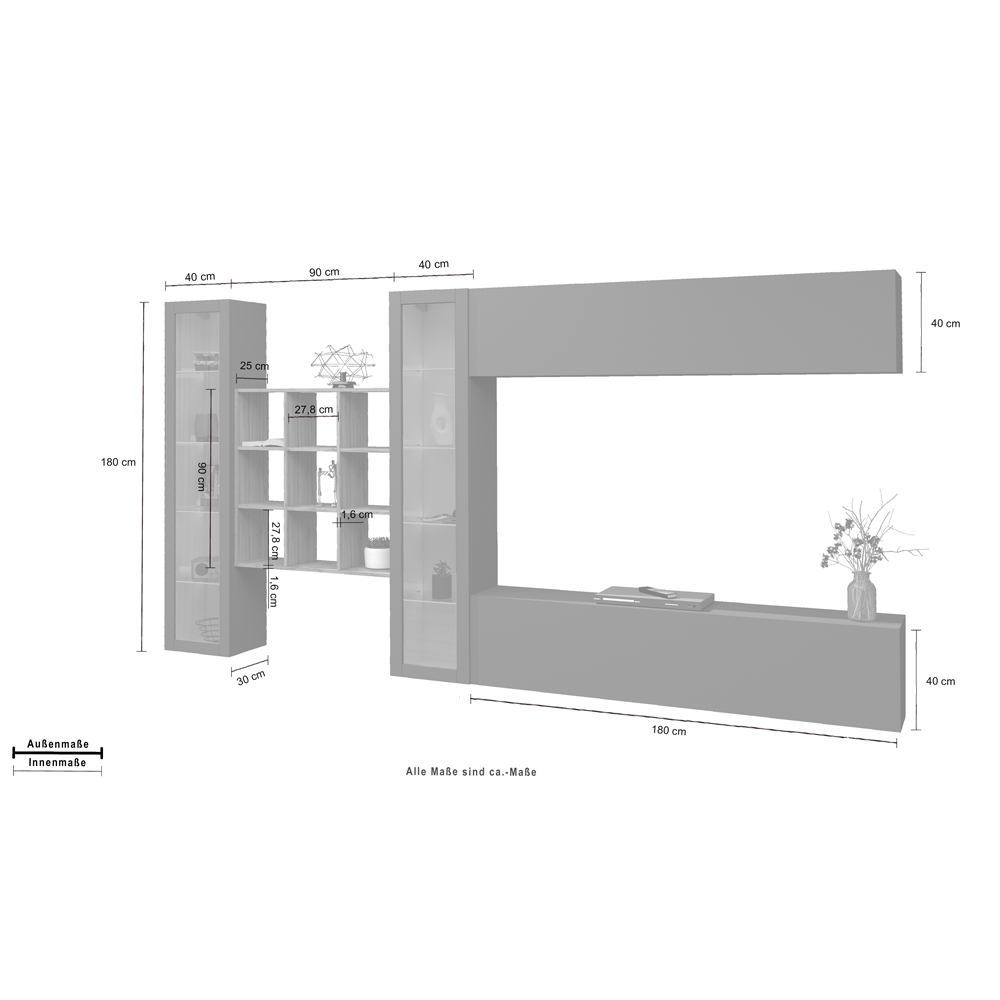 Mcrae LED Wooden Entertainment Unit With 2 Glass Doors And 9 Shelves In Anthracite Oak