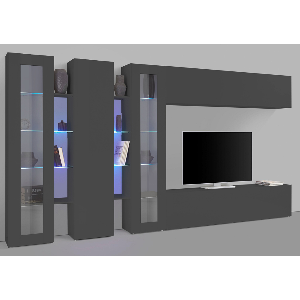 Mcrae LED Wooden Entertainment Unit With 2 Glass Doors In Anthracite