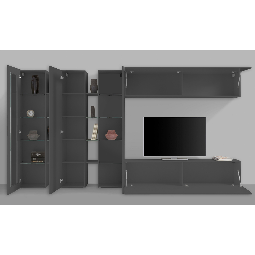 Mcrae LED Wooden Entertainment Unit With 2 Glass Doors In Anthracite