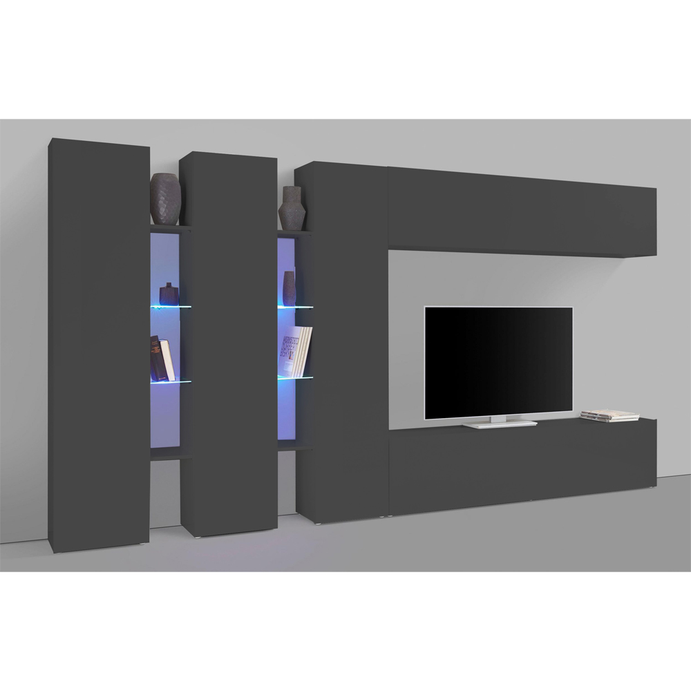 Mcrae LED Wooden Entertainment Unit With 5 Doors In Anthracite Oak