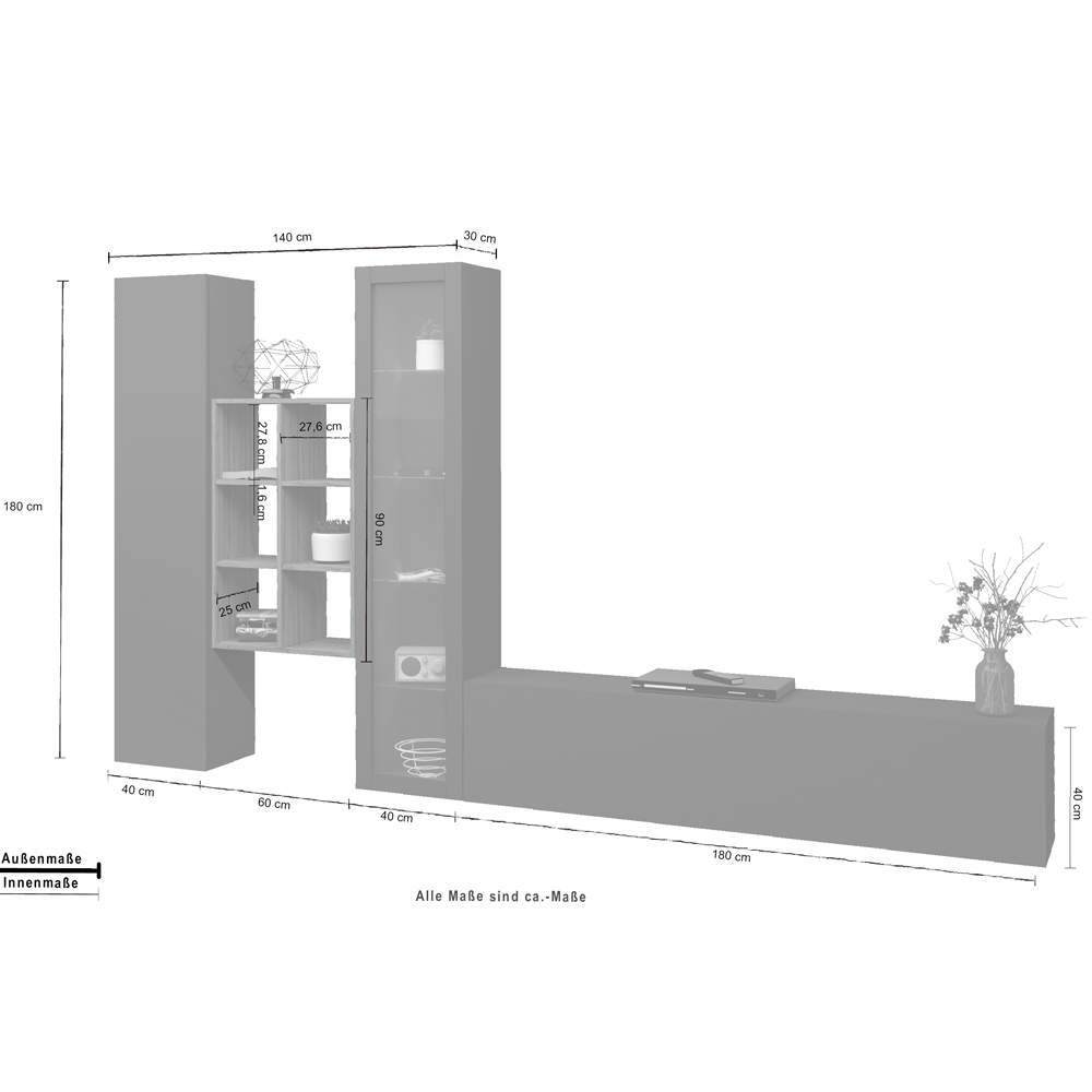 Mcrae LED Wooden L Shape Entertainment Unit With 1 Glass Door And 6 Shelves In Anthracite Oak
