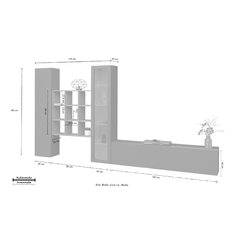 Mcrae LED Wooden L Shape Entertainment Unit With 1 Glass Door And 9 Shelves In Anthracite Oak