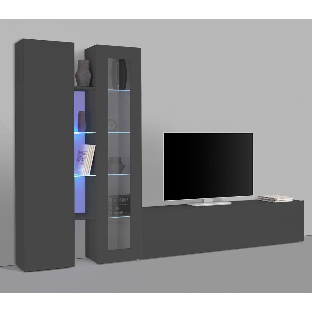 Mcrae LED Wooden L Shape Entertainment Unit With 1 Glass Door In Anthracite