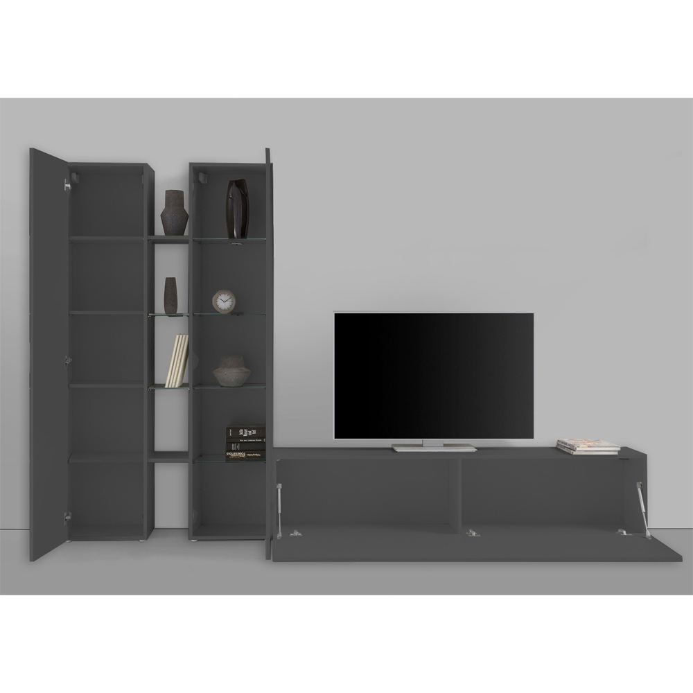 Mcrae LED Wooden L Shape Entertainment Unit With 1 Glass Door In Anthracite