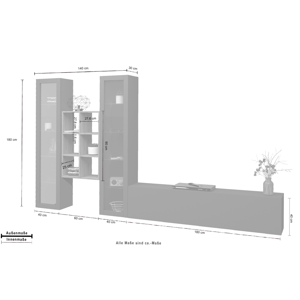 Mcrae LED Wooden L Shape Entertainment Unit With 2 Glass Doors And 6 Shelves In Anthracite Oak