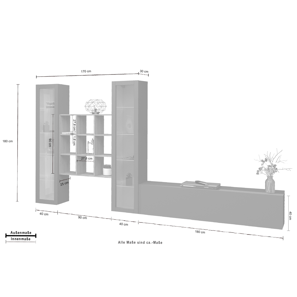 Mcrae LED Wooden L Shape Entertainment Unit With 2 Glass Doors And 9 Shelves In Anthracite Oak