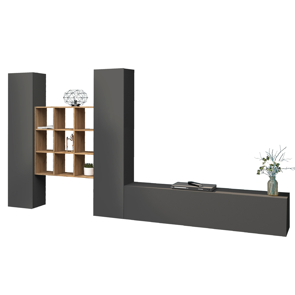 Mcrae LED Wooden L Shape Entertainment Unit With 3 Doors In Anthracite Oak
