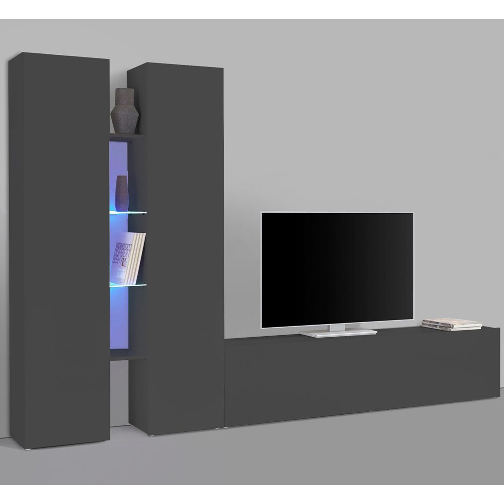 Mcrae LED Wooden L Shape Entertainment Unit With 3 Doors In Anthracite