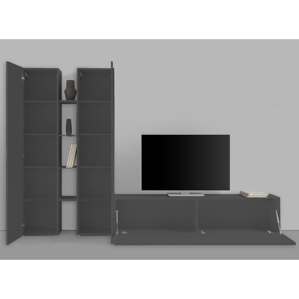 Mcrae LED Wooden L Shape Entertainment Unit With 3 Doors In Anthracite