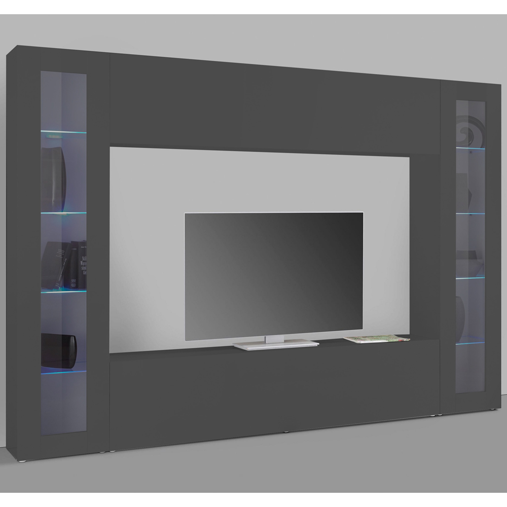 Mcrae LED Wooden Square Entertainment Unit With 2 Glass Doors In Anthracite