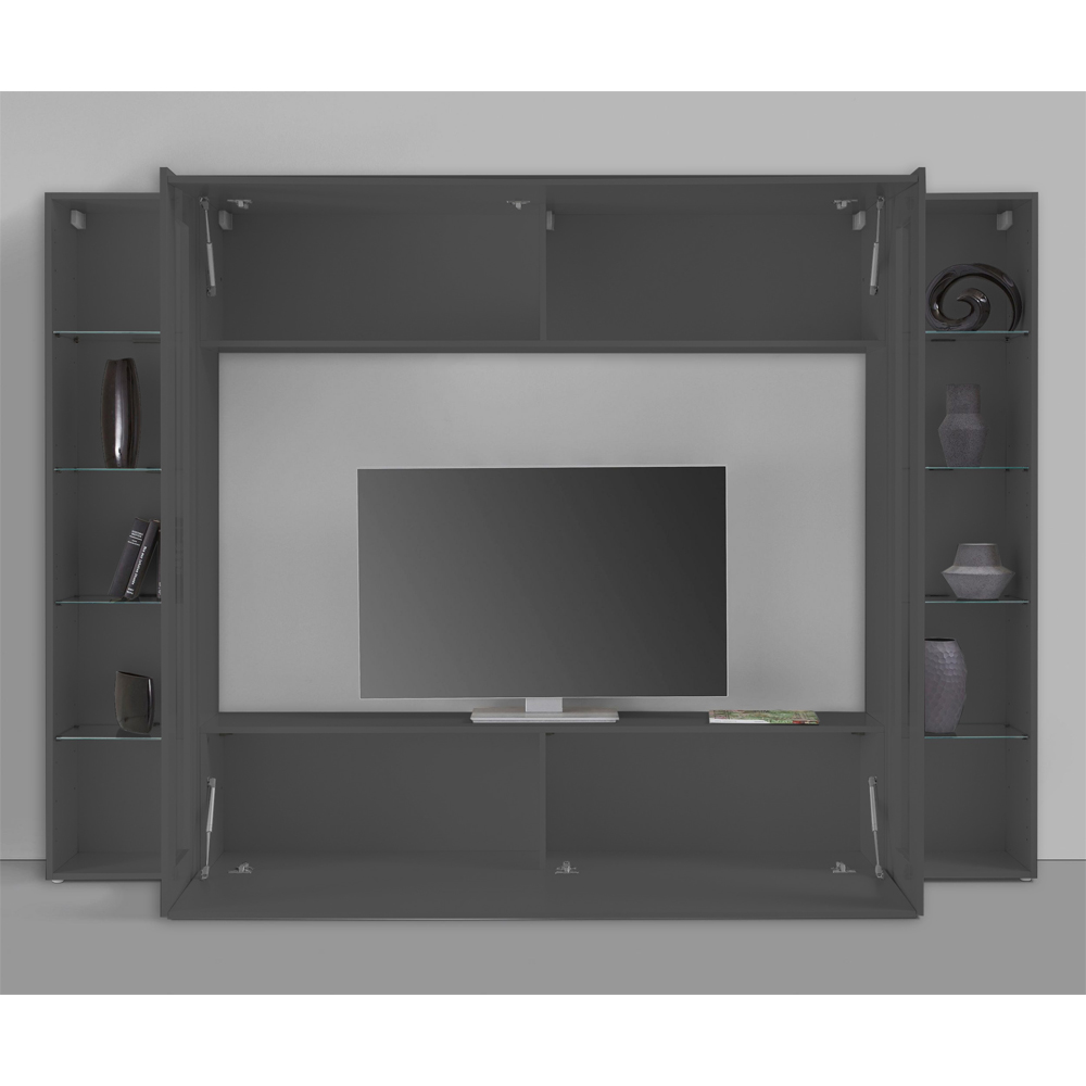 Mcrae LED Wooden Square Entertainment Unit With 2 Glass Doors In Anthracite