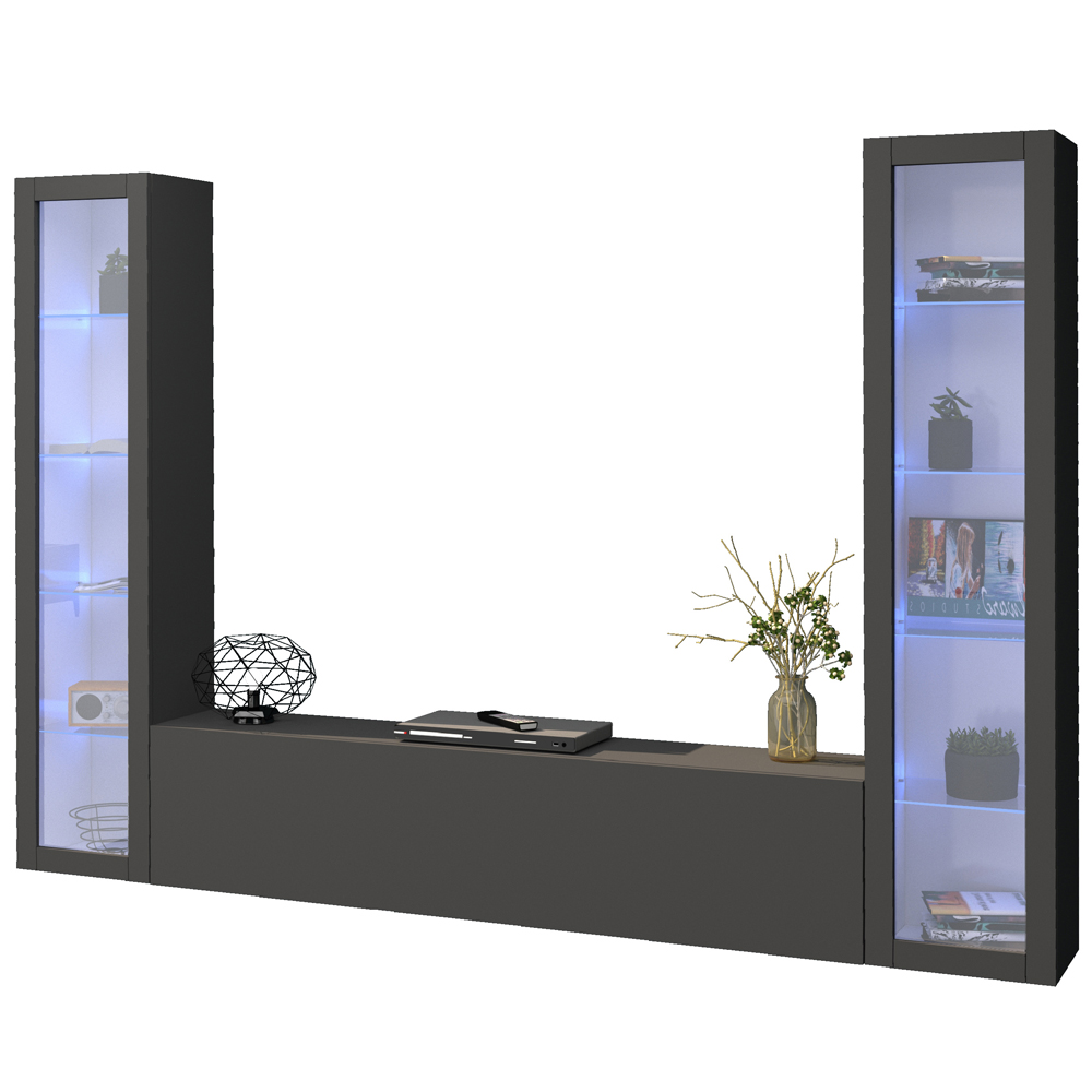 Mcrae LED Wooden U Shape Entertainment Unit With 2 Glass Doors In Anthracite