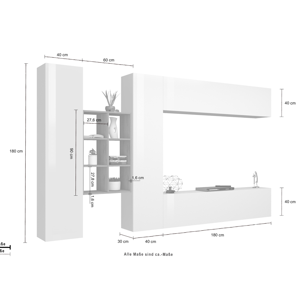 Mcrae White Glossy Entertainment Unit With 4 Doors And 6 Shelves In Oak