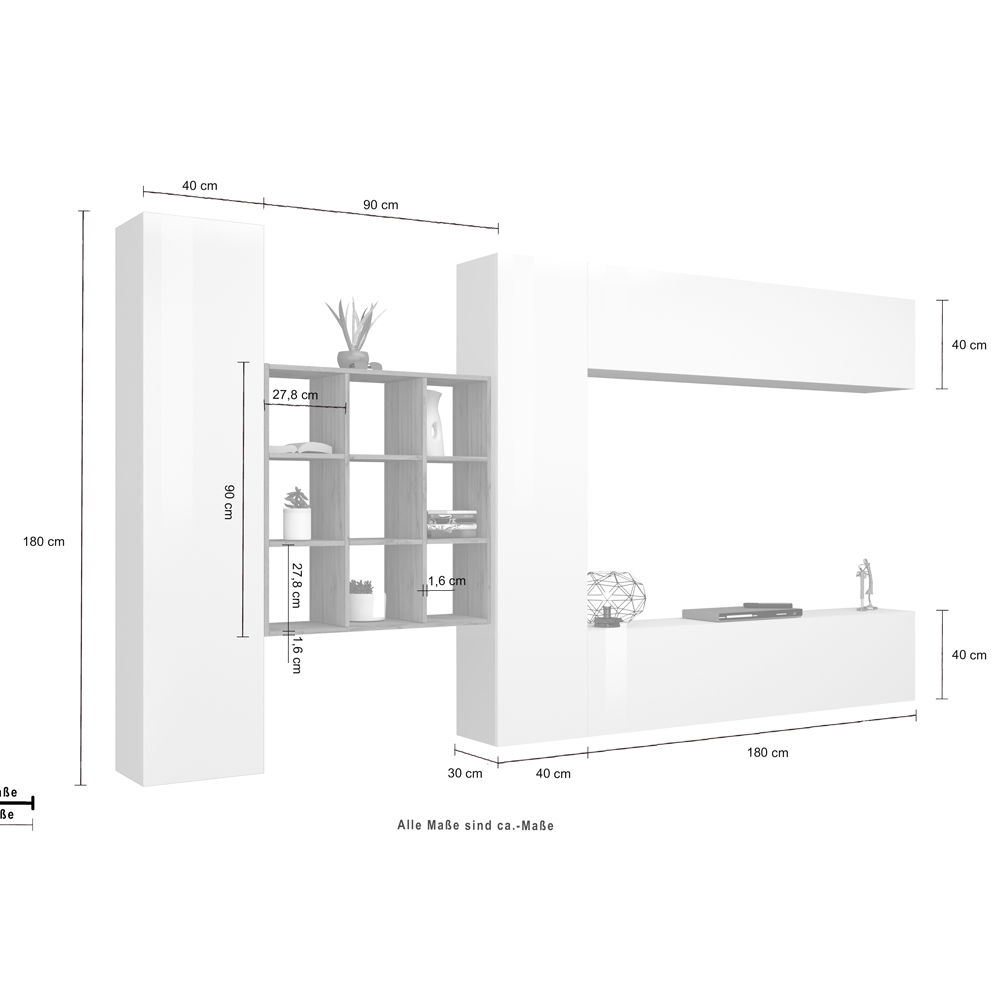 Mcrae White Glossy Entertainment Unit With 4 Doors And 9 Shelves In Oak