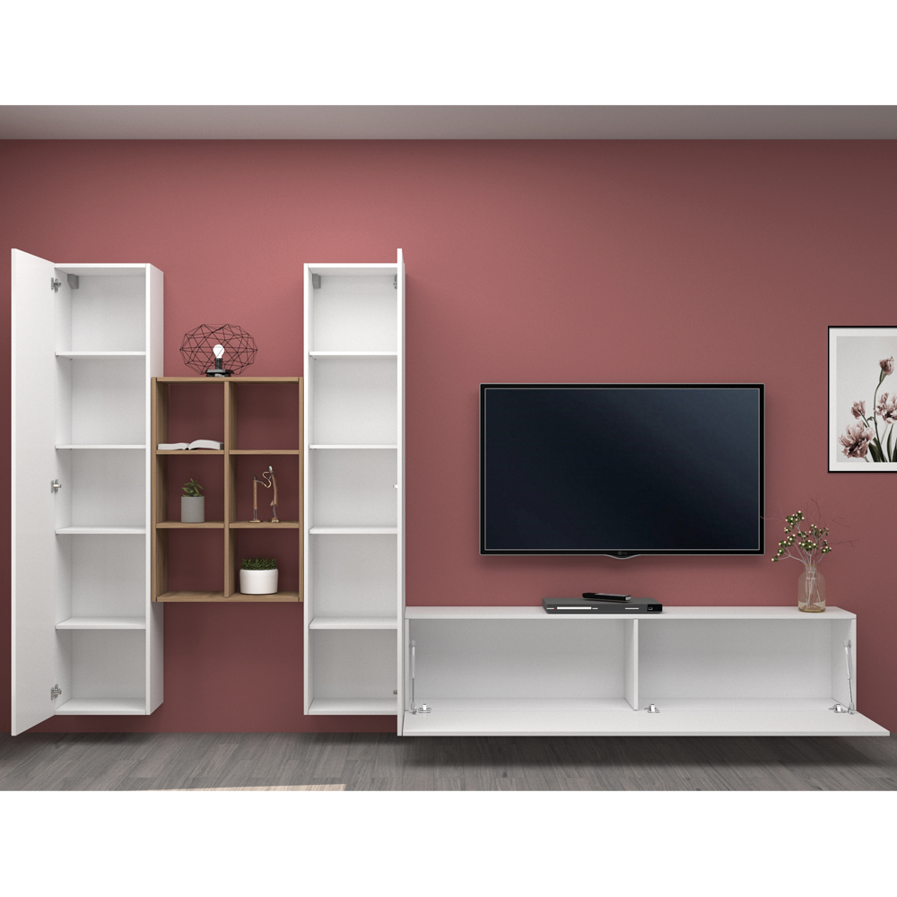 Mcrae White Glossy L Shape Entertainment Unit With 3 Doors In Oak