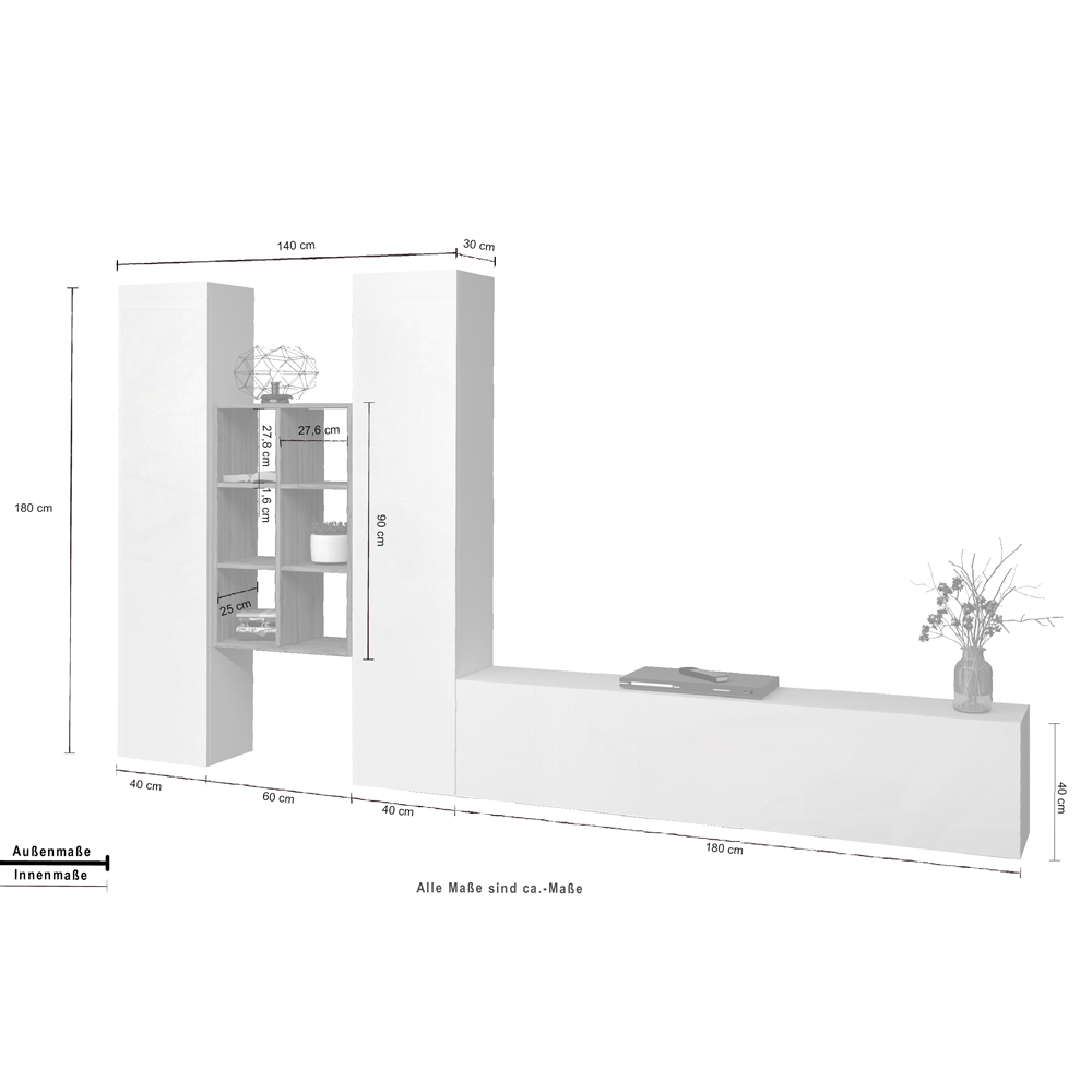 Mcrae White Glossy L Shape Entertainment Unit With 3 Doors In Oak