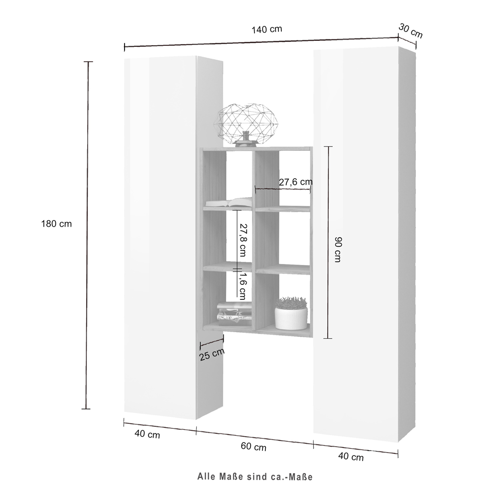 Mcrae White Glossy Storage Cabinet With 2 Doors And 6 Shelves In Oak