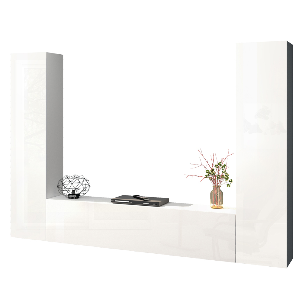 Mcrae High Glossy U Shape Entertainment Unit With 3 Doors And LED In White
