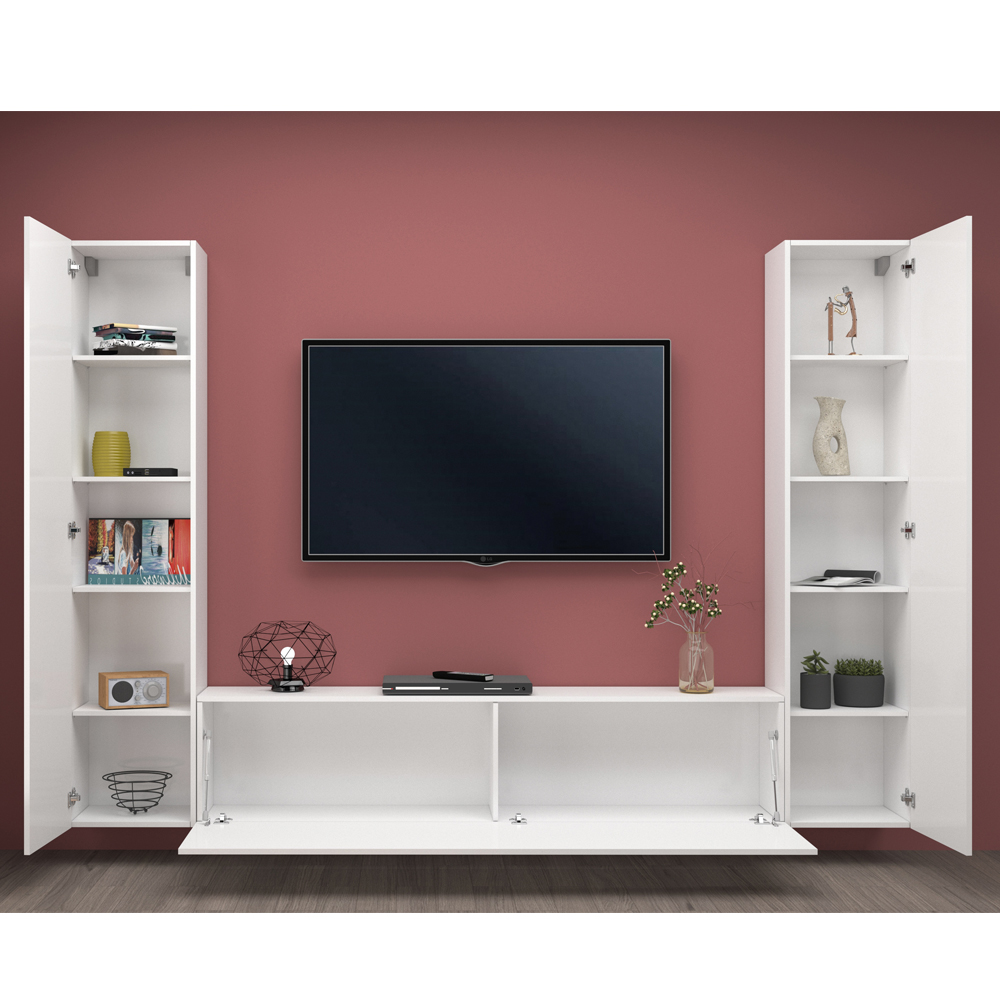 Mcrae High Glossy U Shape Entertainment Unit With 3 Doors And LED In White