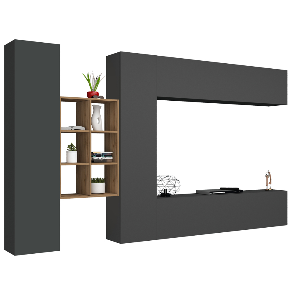Mcrae Wooden Entertainment Unit With 4 Doors And 6 Shelves In Anthracite Oak