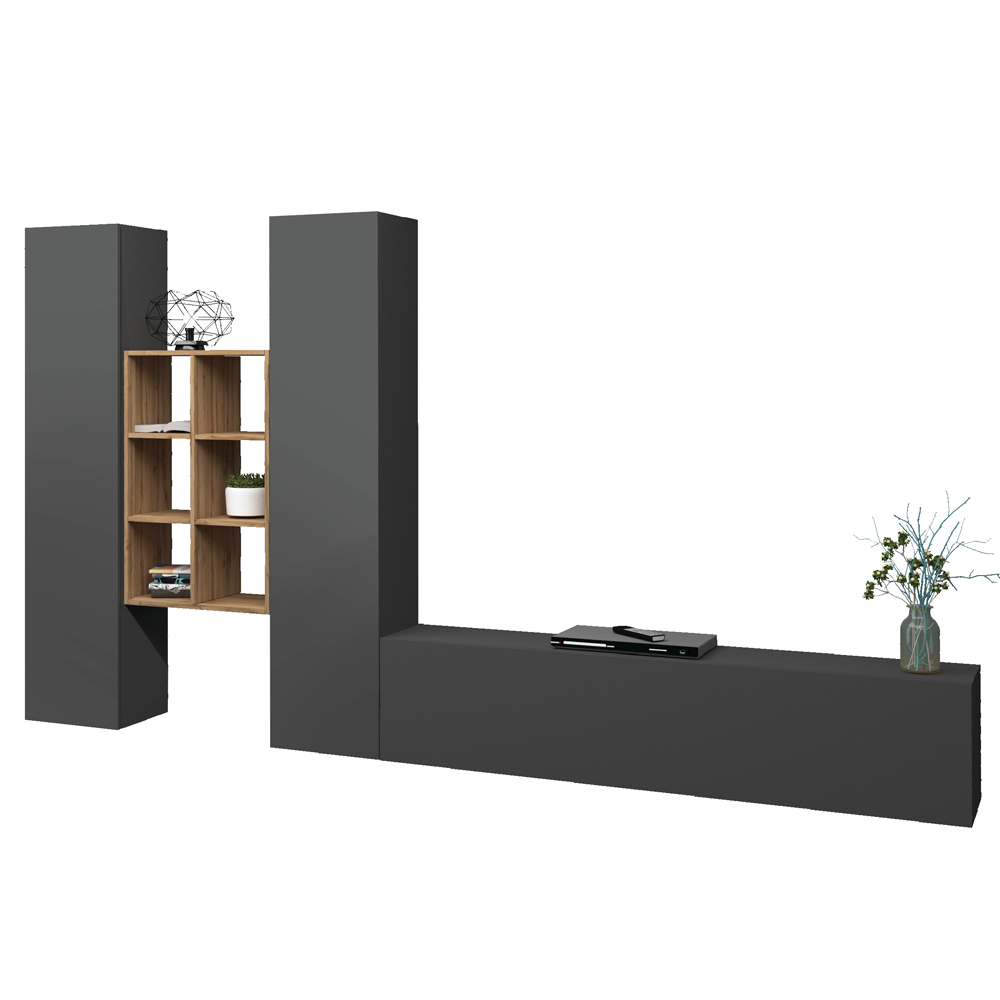 Mcrae Wooden L Shape Entertainment Unit With 3 Doors In Anthracite Oak