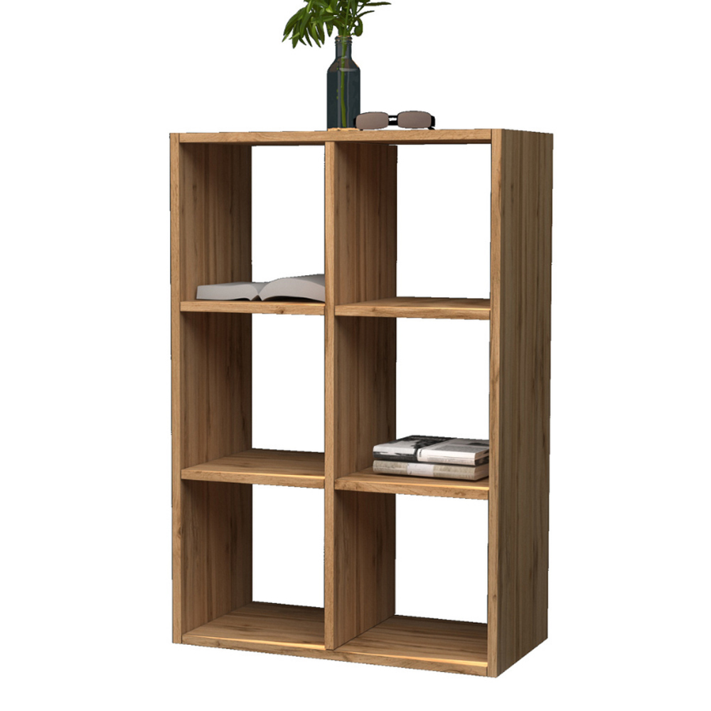 Mcrae Wooden Shelving Unit With 6 Shelves In Wotan Oak