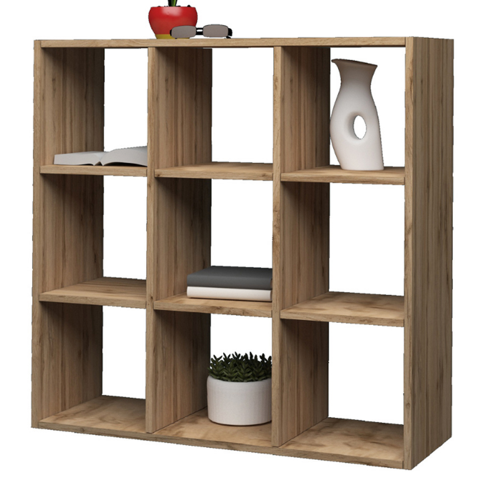 Mcrae Wooden Shelving Unit With 9 Shelves In Wotan Oak