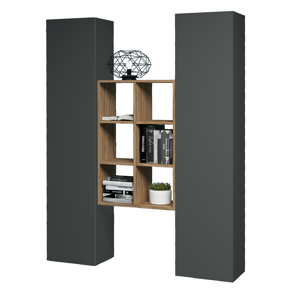 Mcrae Wooden Storage Cabinet With 2 Doors And 6 Shelves In Anthracite Oak