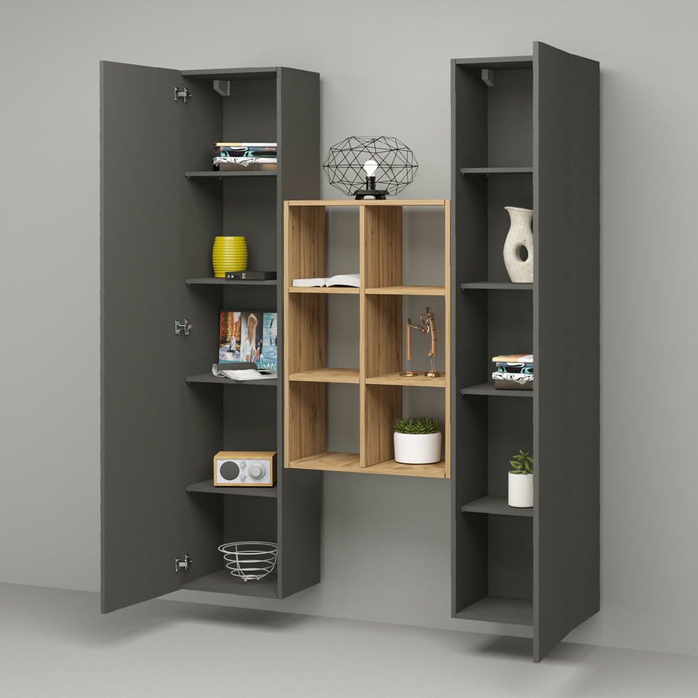 Mcrae Wooden Storage Cabinet With 2 Doors And 6 Shelves In Anthracite Oak