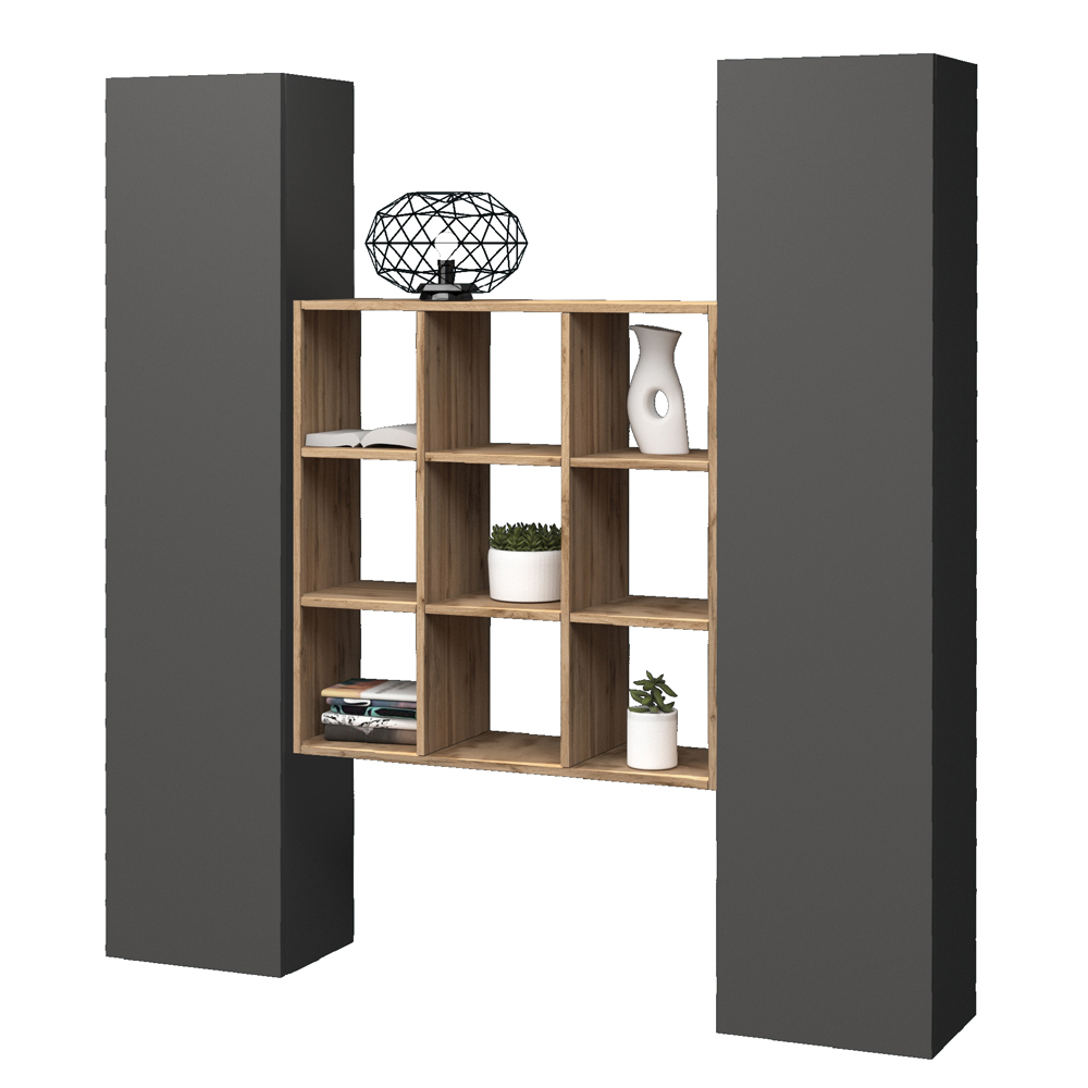 Mcrae Wooden Storage Cabinet With 2 Doors And 9 Shelves In Anthracite Oak
