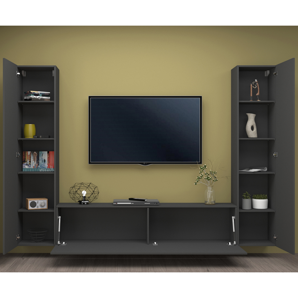 Mcrae Wooden U Shape Entertainment Unit With 3 Doors And LED In Anthracite