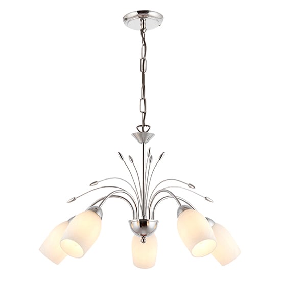 Read more about Meadow 5 lights white glass ceiling pendant light in chrome