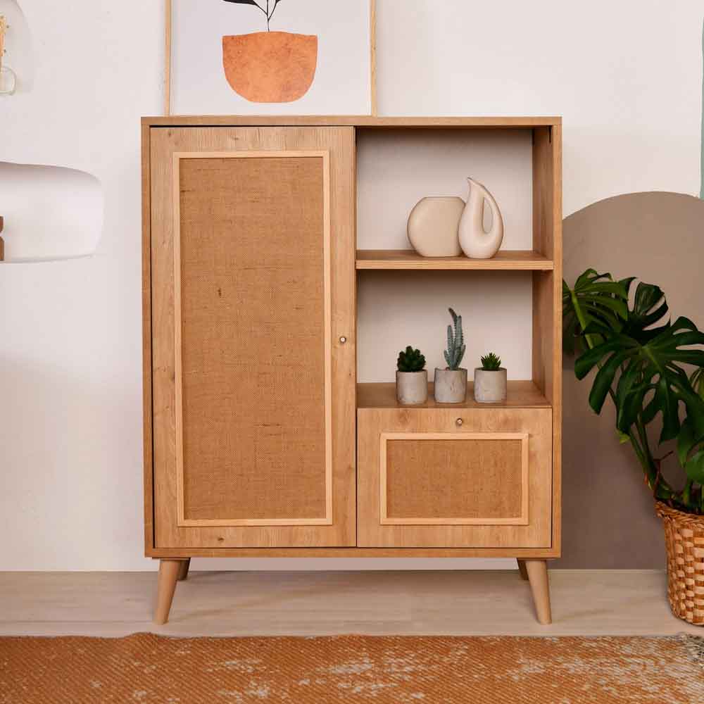 Meadow Wooden Display Cabinet with 1 Door in Oak