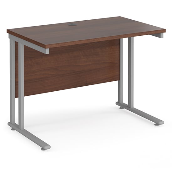 Product photograph of Mears 1000mm Cantilever Wooden Computer Desk In Walnut Silver from Furniture in Fashion