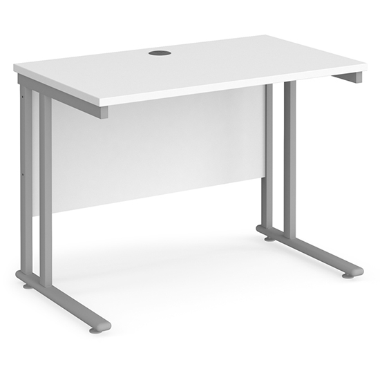 Photo of Mears 1000mm cantilever wooden computer desk in white silver