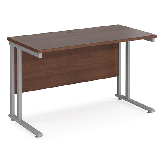 Product photograph of Mears 1200mm Cantilever Wooden Computer Desk In Walnut Silver from Furniture in Fashion