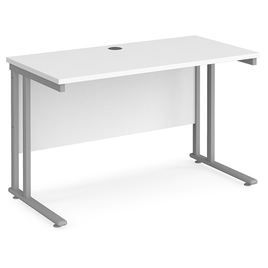 Mears 1200mm Cantilever Wooden Computer Desk In White Silver