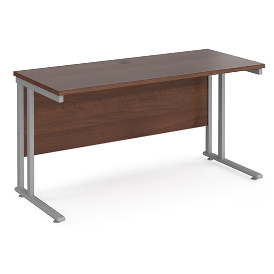 Product photograph of Mears 1400mm Cantilever Wooden Computer Desk In Walnut Silver from Furniture in Fashion
