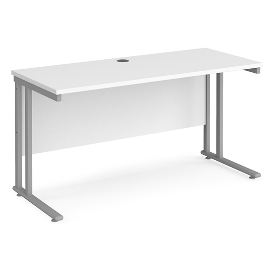 Read more about Mears 1400mm cantilever wooden computer desk in white silver