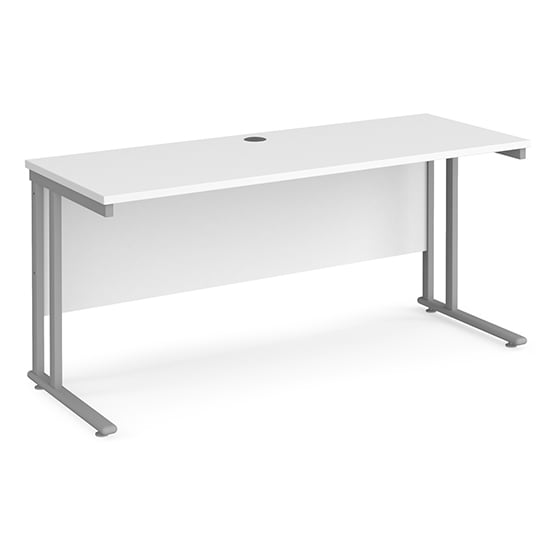 Read more about Mears 1600mm cantilever wooden computer desk in white silver