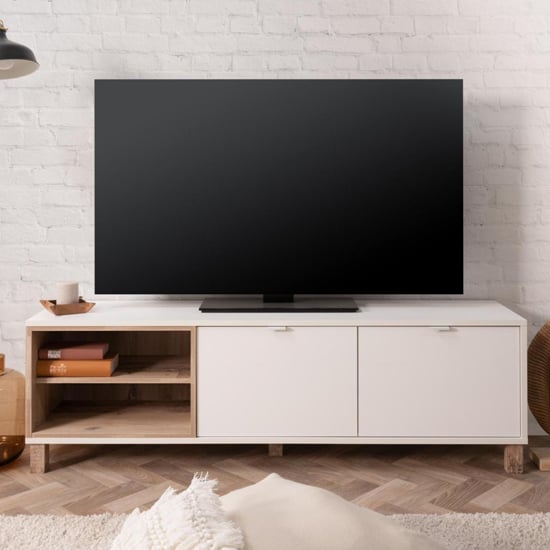 Mecoy Wooden TV Stand In Old Style Bright And White FiF